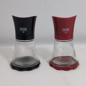 MCM Kuhn Rikon Swiss Black Red Glass Grinder Salt Pepper Shaker Set